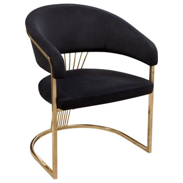 Emy 26" Cantilever Barrel Dining Chair, Black Velvet Upholstery, Gold