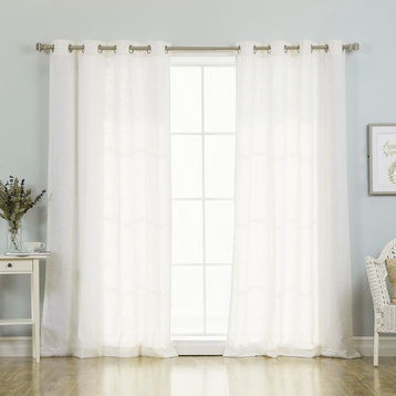 Faux Linen Blend Curtain Panel, Set of 2, Opticwhite, 52"w X 84"l