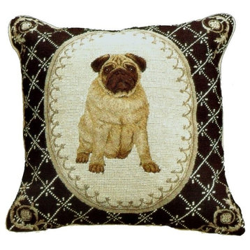 Pug in Frame Petit Point Pillow