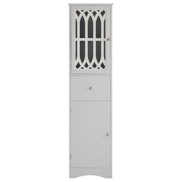 64" Wood 2-door Bathroom Cabinet with Adjustable Shelves, White