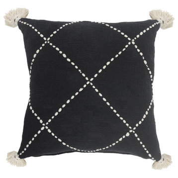 Black and White Geometric Tasseled Throw Pillow