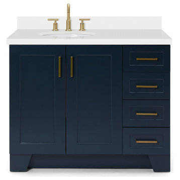 Ariel Taylor 43" Left Oval Sink Bath Vanity, Midnight Blue, 1.5" White Quartz