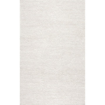 nuLOOM Braided Wool Hand Woven Chunky Cable Rug, Off White, 4'