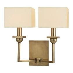 Hudson Valley - Morris Aged Brass Two-Light Wall Sconce with Cream Shade - Wall Sconces