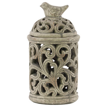 Cement Round Bird Cage With Sculpted Swirl Cutout Design, Small