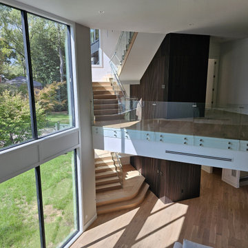 Project #129 | Modern White Oak Staircase with Slanted Risers