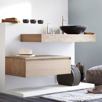 AIR by Line Art Solid Teak Wall Mounted Bathroom Set