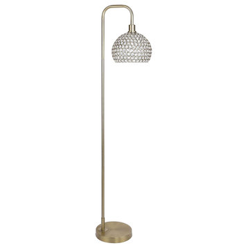 62" Gold Plated Floor Lamp With Slim-line Arched Design and Crystal Bling Shade
