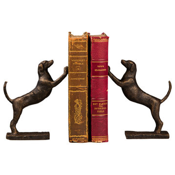 Leaning Hound Bookends, Set of 2, Bronze