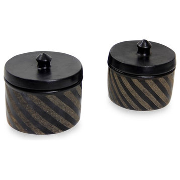 Zebra Swirl Ceramic Jars, 2-Piece Set