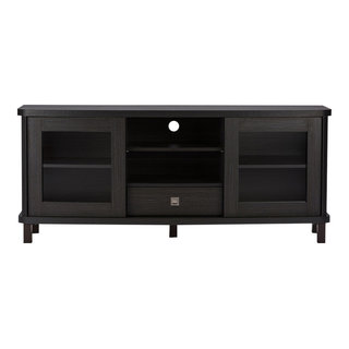 Walda Dark Brown Wood TV Cabinet With 2 Sliding Doors and 1 Drawer