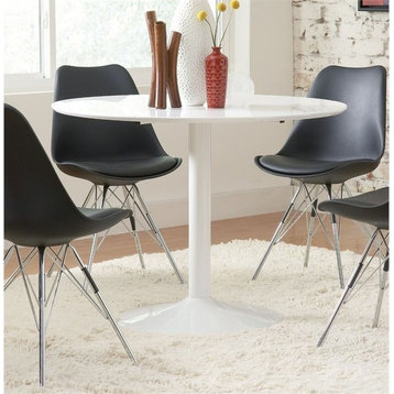 Bowery Hill Contemporary Round Wood Top Dining Table in White