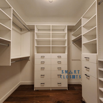 Customized Master Walk In Closet and Home Office Desk Designed By Smart Closets