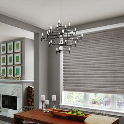 Transitional Grey Dining Room Custom Window Roman Shades by Hunter Douglas - Roman Shades