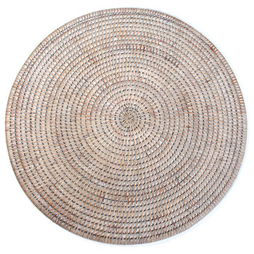 White Rattan Round Placemats, S/4