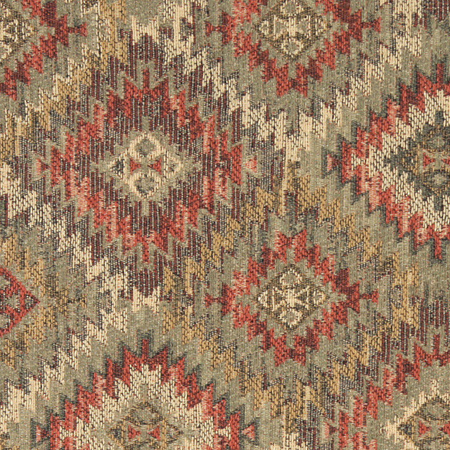 Green Gold And Red Diamond Southwest Style Upholstery Fabric By P6497 Sample