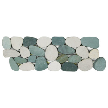 Sliced Sea Green and White Pebble Tile Border