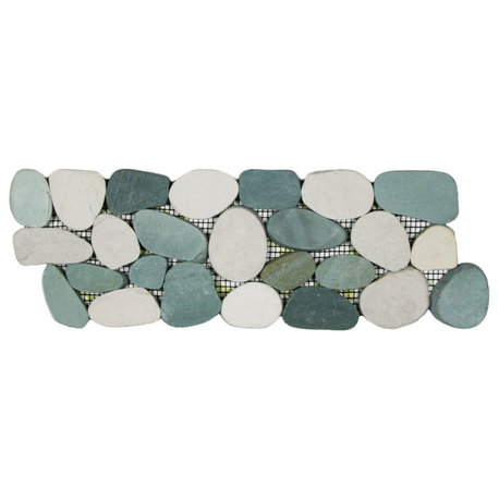 Sea Green & White Pebble Tile Border - 4"x12", mesh-backed, for indoor/outdoor