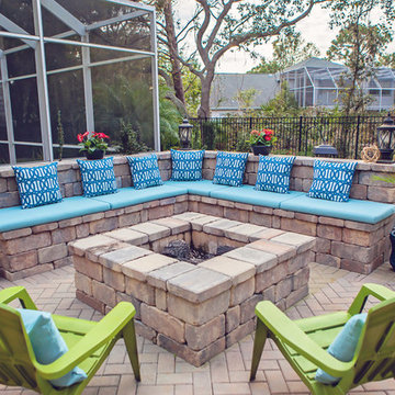 Sunbrella RAIN fire pit cushions and pillows add color pops to patio