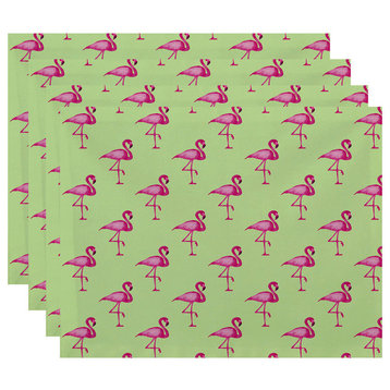 18"x14" Flamingo Fanfare Multi Animal Print Placemats, Set of 4, Light Green