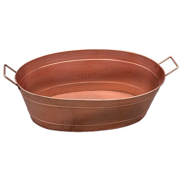 Benzara BM195214 Oval Hammered texture Metal Tub With 2 Side Handles, Copper
