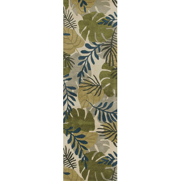 HomeRoots 8' Ivory Hand Tufted Oversized Tropical Leaves Indoor Runner Rug