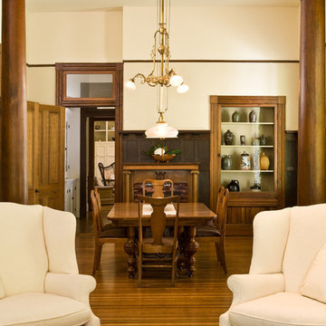 Wooden columns in dining room
