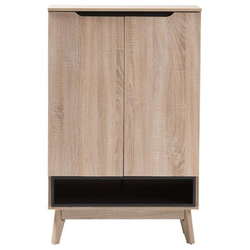 Fella Mid-Century Modern Two-Tone Oak and Gray Wood Shoe Cabinet