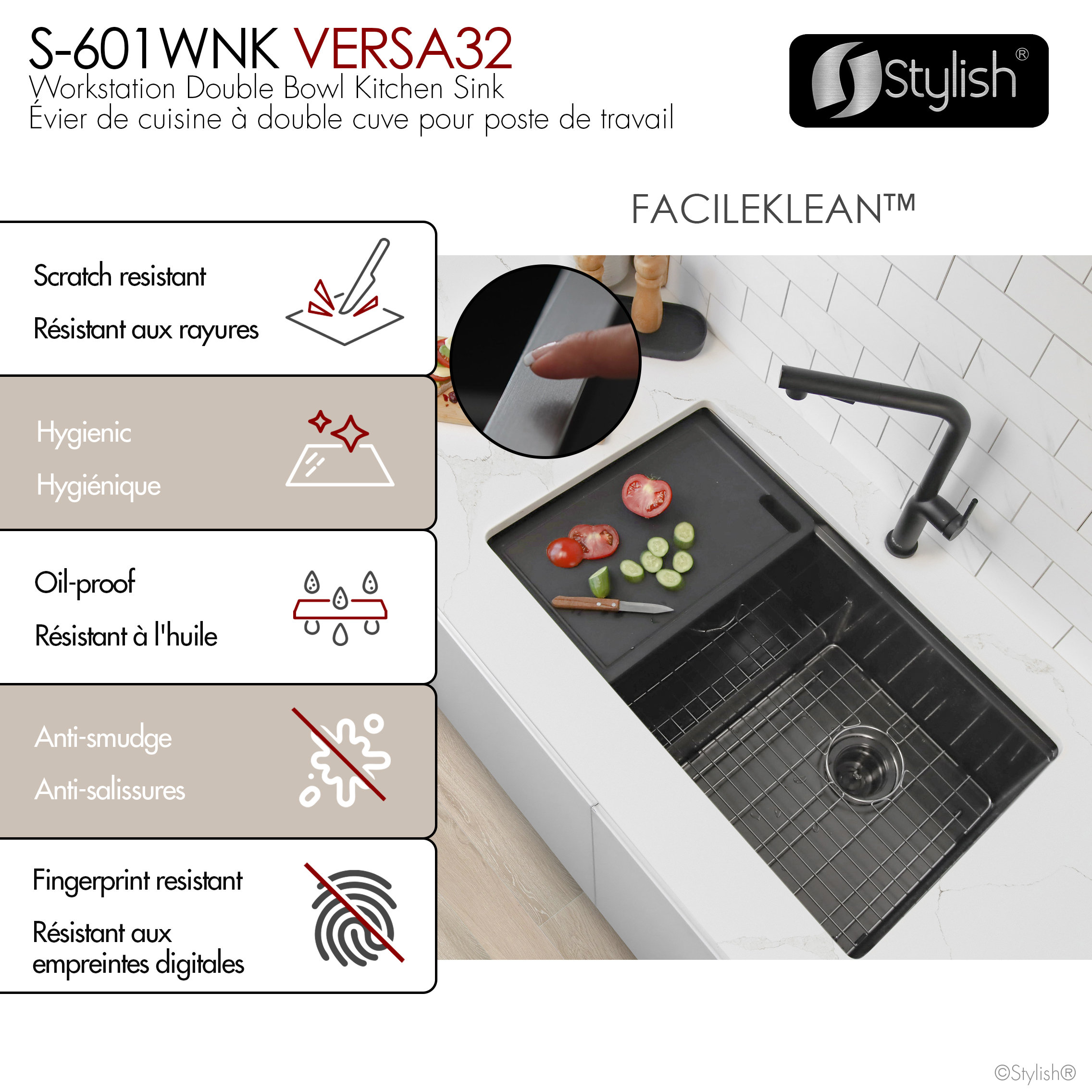 STYLISH 32 in Workstation Double Bowl Undermount Kitchen Sink with Accessories, Graphite
