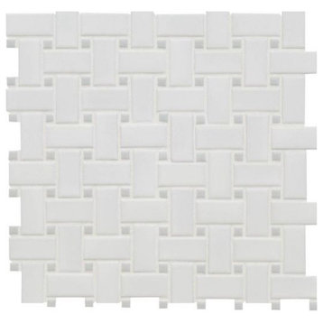 White And Gray Basketweave 6Mm Matte Porcelain Mosaic, (4x4 or 6x6) Sample