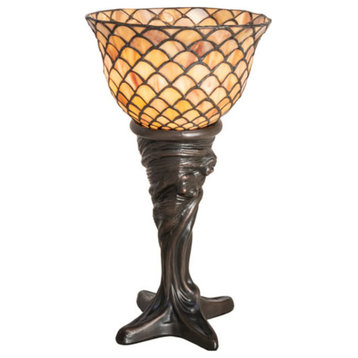 Meyda Tiffany 244877 Tiffany Fishscale 15" Tall Buffet Table Lamp - Mahogany