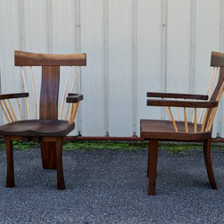 Walnut Curved Backed Spindle Armchair - Dining Chairs