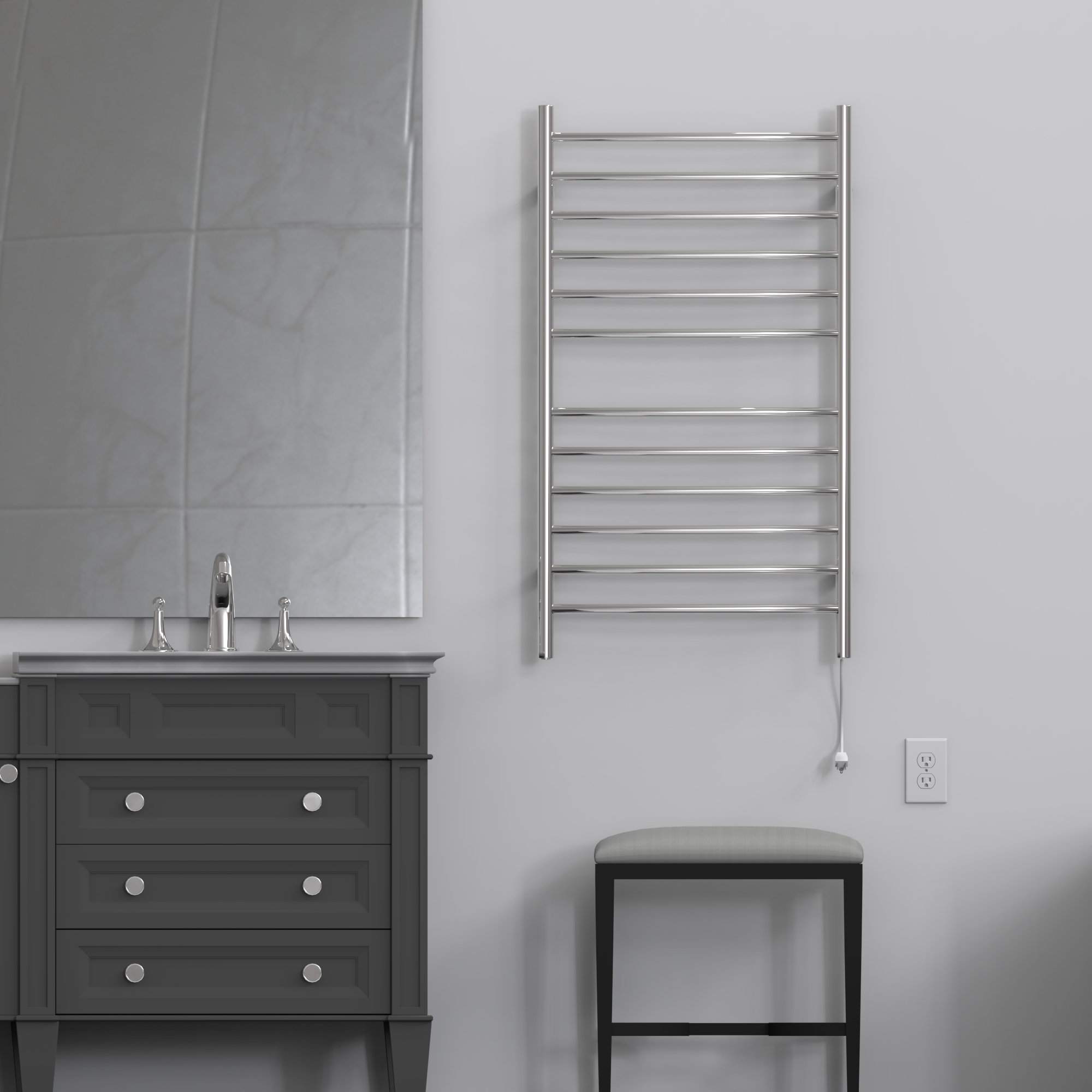 Radiant Large 12 Bar Hardwired/plug in combo Towel Warmer, Polished, Curved Bars