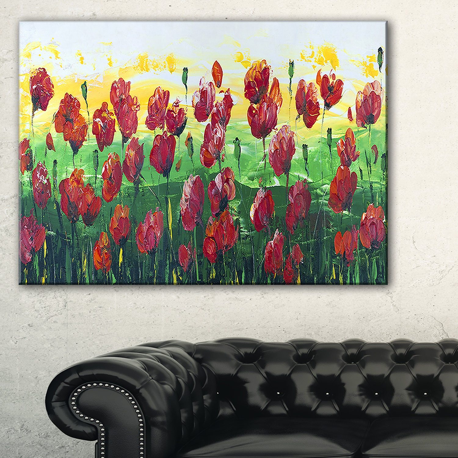 "Wild Red Poppies Field Panorama" Modern Landscape Wall Art Canvas, 32 ...
