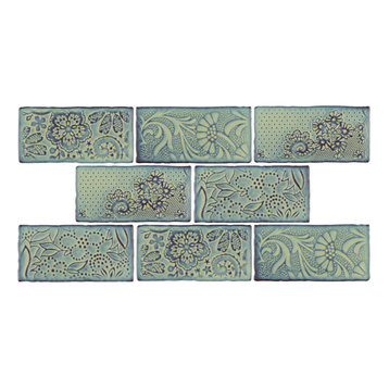 SomerTile Antic Feelings Ceramic Subway Wall Tile, Agua Marina