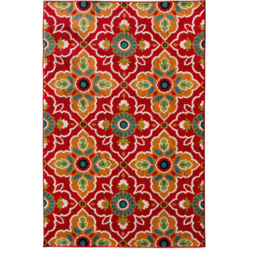 Terrace Tropic Rug, Coral and Snow, 7'10" X 9'10"