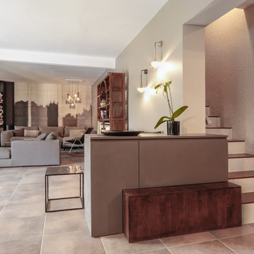 aménagements et décoration meublée d'un salon de particulier - ajout d'un poêle