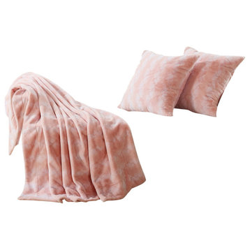 Ballys Faux Fur Throw and Pillow Shell Combo, Rose Quartz, 60"x80"