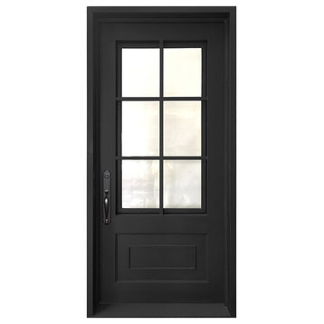 Classica Wrought Iron Door With 6" Jamb, Matte Black, 39"x96", Right Hand