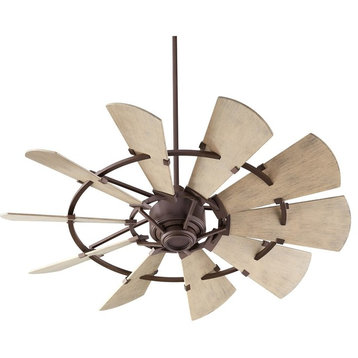 Quorum Windmill 52" Outdoor Ceiling Fan 195210-86 - Oiled Bronze w/Weathered Oak