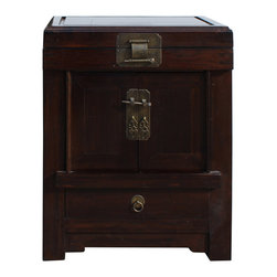 Chinese Brown Top Open Metal Hardware End Table Nightstand cs344 - Side Tables And End Tables