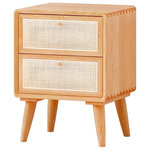 Homary - Japandi Natural Rattan Nightstand Solid Wood Bedside Table With 2 Drawers - Bringing a touch of Japandi style and cottage to your home with this nightstand. This nightstand effortlessly combines brass, rattan and wood in the woven and mortise and tenon design. A rectangular tabletop is perfect to display lamps or family photos. Boasting two drawers, it provides additional storage capacity for organizing books, magazines, knickknacks and other essentials. It is well ventilated to prevent clothes from being moldy. Deck out your bedroom or living room with this nightstand!