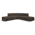 Meridian Furniture - Arc Boucle Fabric Upholstered 6-Pc. L-Shaped Modular Sectional, Brown - Give your living room or den the perfect blend of style and versatility with this Arc boucle fabric curved modular Sectional. Part of the Arc modular furniture collection, this Sectional comes upholstered in rich brown boucle fabric and features deep channel tufting that adds a touch of luxury while enhancing comfort and support. A seamless combination of form and function, this chair can be used with other Arc pieces to create a myriad of configurations in your well-curated room.