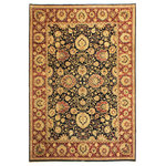 Bareens Designer Rugs - Antique Vegetable Dyed Agra Blue/Red Wool Rug - 10'1'' x 13'10'' - Designed with mesmerizing intricacy and gorgeous color palette, this hand-knotted masterpiece demonstrates the beauty and electrifying thrill of Pak Persian art. These meticulously hand-knotted Pak-Persian rug is made with pure wool and features breathtaking traditional, transitional, and tribal designs in bold luxurious color pallets. Known for their intricate designs these rugs are a reproduction of Persian rugs, made in Pakistan with unique Mughal designs. Made by master weavers using the same Persian texture, design and dying technique, we wanted to produce the most significant manifestation of Persian art, life, and culture. This rug is most famous for its exceptional quality, incredible designs, patterns, and vibrant rich color. Pak-Persian rugs made with Persian weave with high knot counts, which enables the high intricacy and detail found in the patterns are also referred to as "State of art", each color adds a rich beautiful detail in the artwork of this rug. The design, color, and beautiful chromatic composition with a vibrant sheen with intricate designs, exude beauty, elegance, and quality make this rug a masterpiece of its own.