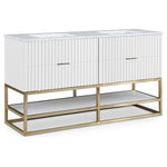 Meridian Furniture - Monad Bathroom Vanity, White, 60" Wide - Organize your bathroom while upping your style quotient with this pretty Monad 60-inch bathroom vanity. A must for the contemporary bath, this unit features a rich white finish with birch wood veneer and a slatted design that's an instant eye-grabber. The ceramic sink is sized just right to serve it purpose without taking up too much room, and the drawer adds a convenient spot for storing bathroom necessities.