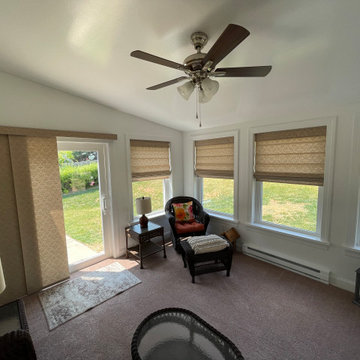 Classic Roman Shades Before and After in a Sunroom