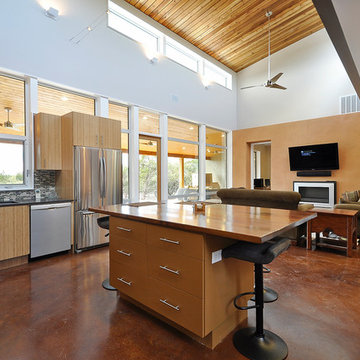 Bamboo Cabinets in open Contemporary Style kitchen.