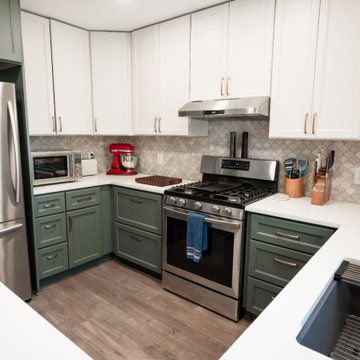 Cozy white and green kitchen