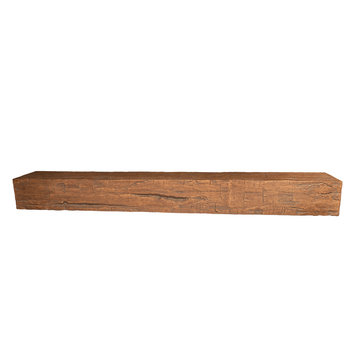 Hand Hewn Faux Wood Fireplace Mantel, Pecan, 48"x6"x8"