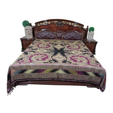 Mogul Moroccan Bedding Pashmina Wool Purple Black Paisley Blanket Throw